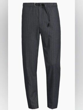 $260 Men's Whitesand Navy Pinstriped Grosgrain Belt Pants 32 US/48 EU ITALY